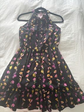 Banjanan Black Floral Button-Up Halter Top